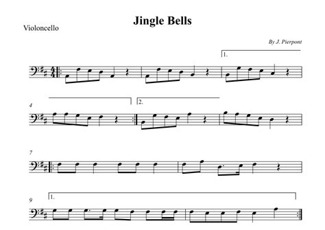 Jingle Bells Arr Wesley S SIlva Sheet Music J Pierpont Cello Solo