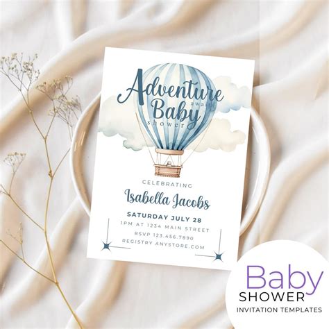 Hot Air Balloon Baby Shower Invitation Template Etsy