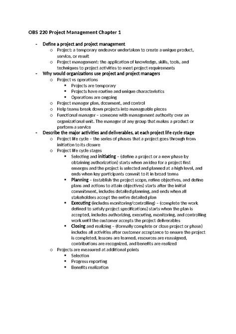 OBS 220 Project Management Chapter 1 - The manager of any group that
