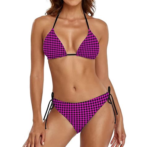 Classic Houndstooth Thong Bikini Set Female Sexy Black And White Thong