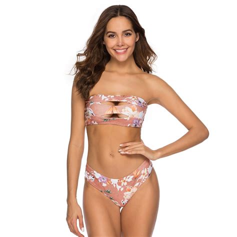 Woman Sexy Swimming Suit Backless Beach Wear Bikini Sets Two Piece Strapless Woman Floral