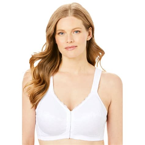 Comfort Choice Womens Plus Size Lace Wireless Posture Bra Front Close