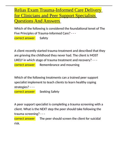 Relias Exam Trauma-Informed Care Delivery for Clinicians and Peer