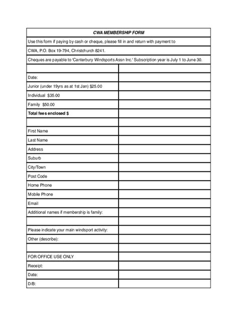 Fillable Online Cwa Membership Form Fax Email Print Pdffiller