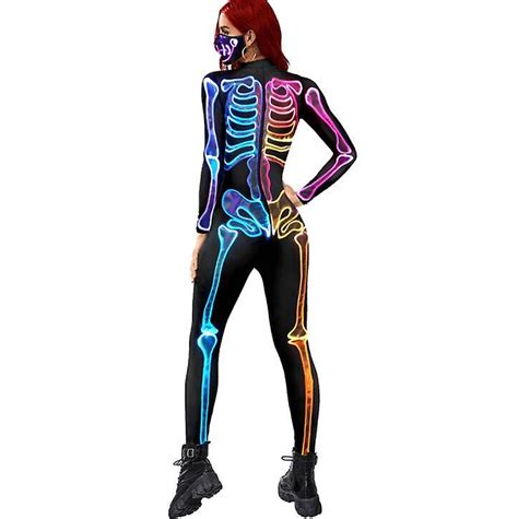 Womens 3d Skeleton Halloween Kostymer Cosplay Jumpsuit Bodysuit Fruugo Se