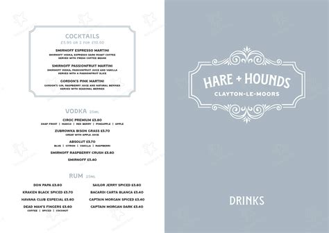 Menu At Hare And Hounds Pub And Bar Accrington Whalley Rd