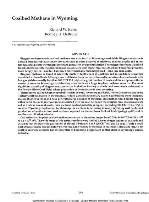 Aapg Datapages Archives Abstract Coalbed Methane In Wyoming