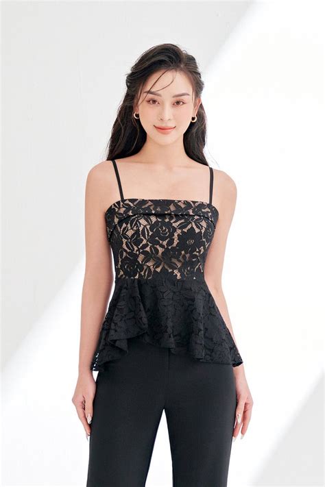 Esm Laced Peplum Top In Nude Pink Chello