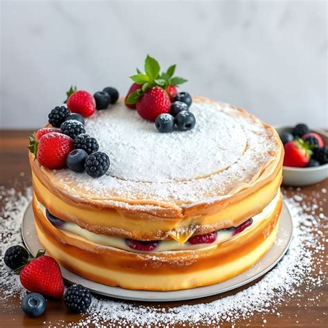 A Rustic Naked Cake With Fresh Berries And A Dusting Of Powdered Sugar
