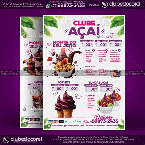 Cardápio de Açaí Modelo p Editar CDR e PDF 01 Clube do Corel