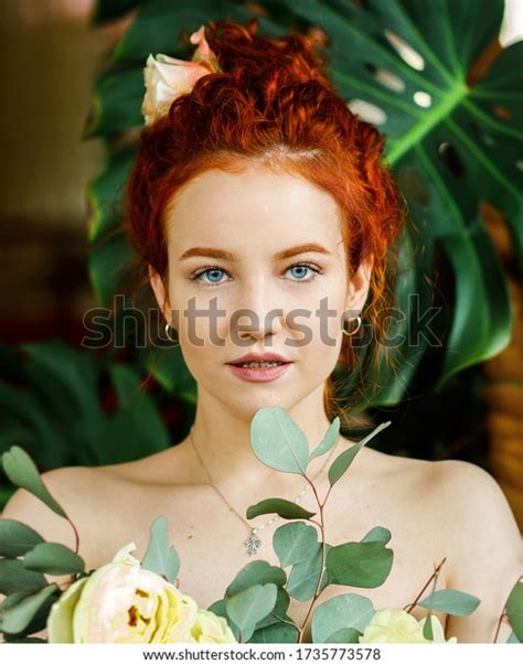 Portrait Redhaired Naked Girl Rose Her Stock Photo Shutterstock