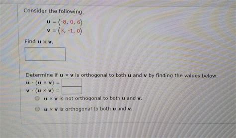 Solved Consider The Following U 8 06 V 3 10