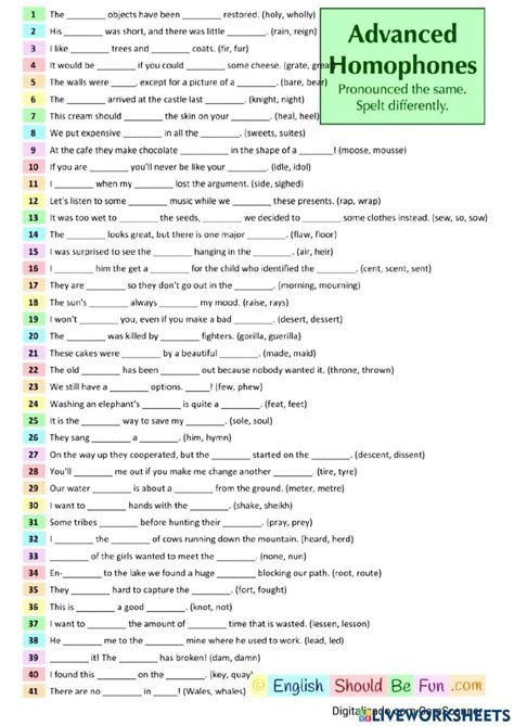 Homonyms Homophone Worksheets Worksheets Library