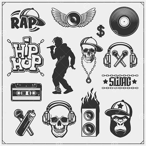 Hip Hop And Rap Emblems Attributes And Accessories Poster Templates