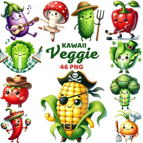 kawaii veggie clipart watercolor cute vegetables nursery decor kids