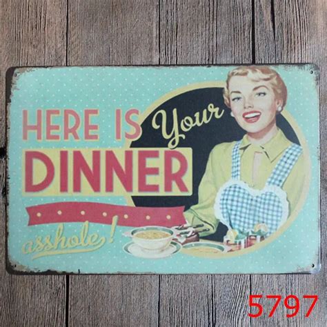 30X20CM Pin Up Here Is Your Dinner Vintage Home Decor Tin Sign For Wall