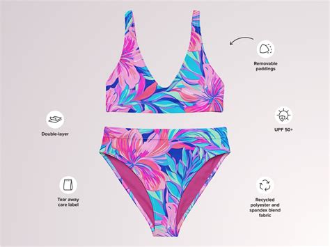 Tropical Floral Bikini Pink Blue Print High Waist Bikini Set Womens Medium Coverage Swimwear Sun