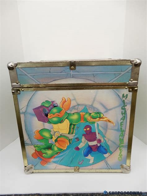 Vintage Wooden Teenage Mutant Ninja Turtles Toy Chest With Latching Lid