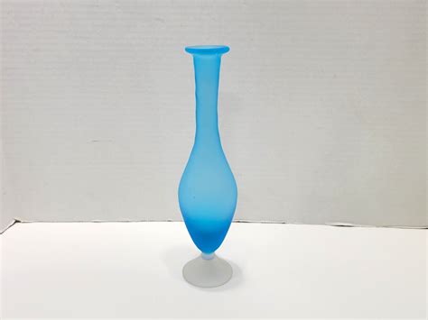 Vintage Blue Satin Glass Slender Bud Vase Made In Italy Etsy