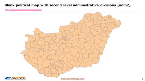 Hungary Map with 19 Counties and the Capital City, 197 Districts ...