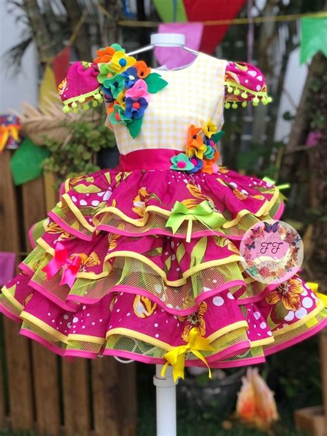 Vestido Luxo Tem Tico Infantil Festa Junina Xadrez Rosa Sdr Ec