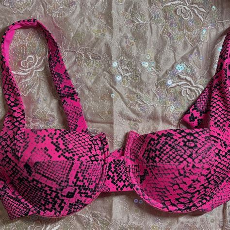 Adorable Pink Snakeskin Bikini Push Up Top Band Depop