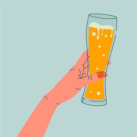 Outline Drawing Woman S Hand Holding Glass Of Beer Flat Illustration