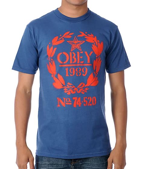 Obey Flower Crest Blue T Shirt Zumiez