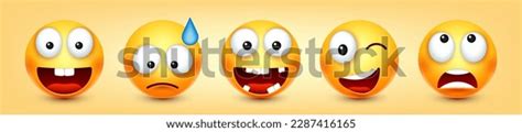 Cartoon Emoji Emoticons Collection Yellow Face Stock Vector (Royalty ...