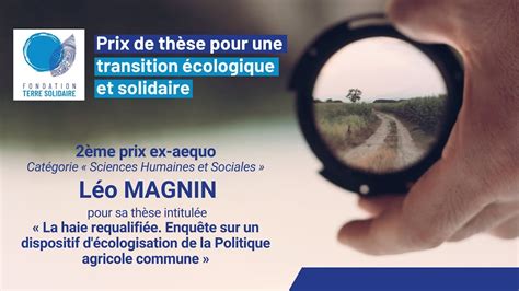 Léo Magnin Lauréat Du Prix De Thèse Pour Une Transition écologique Et Solidaire Youtube