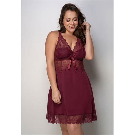 Camisola Plus Size Nadador Em Liganete E Renda Azul Marinho O COMPRA FACIL LINGERIE