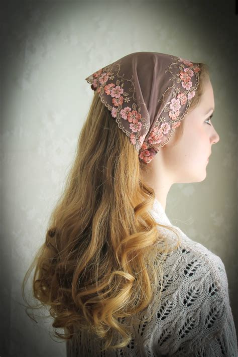 Evintage Veils~ So Soft Headwrap Embroidered Flower Blossom Lace