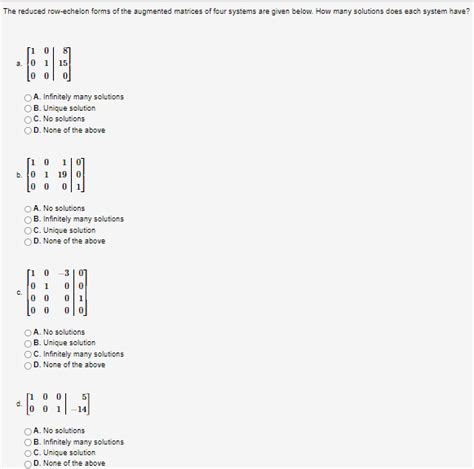 Solved The Reduced Row Echelon Forms Of The Augmented Chegg