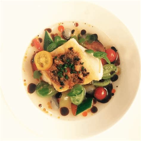 Golden Tilefish With Tomatoes Pancetta And Shell Beans By Chef Michael