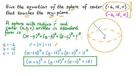 Question Video Finding The Equation Of A Sphere Given The Coordinates