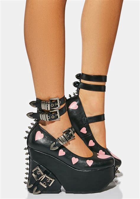 Lamoda Buckle Platform Wedges Black Pink Dolls Kill