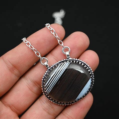 Natural Black Onyx Gemstone Necklace 925 Sterling Silver Plain Necklace Black Onyx Handmade