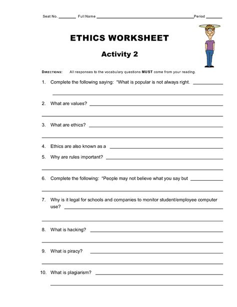 Ethics Reading Worksheet Seat No Full Nam E Period Ethics Worksheet