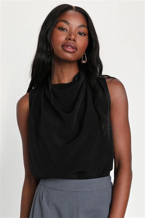 Chic Black Tank Top Cowl Neck Tank Top Sleeveless Office Top Lulus