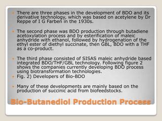 Industrial Process Of Bio Butanediol From Renewable Sources Ppt