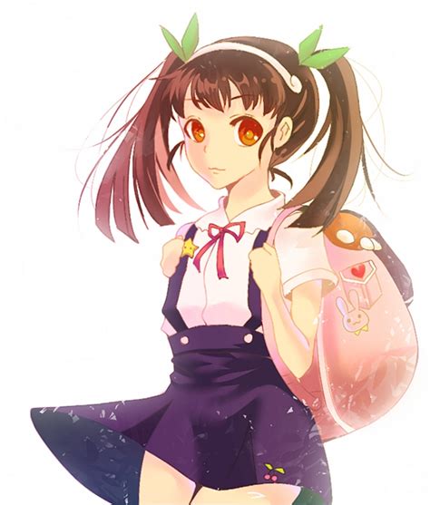 Safebooru 1girl Backpack Bag Bakemonogatari Brown Hair Hachikuji