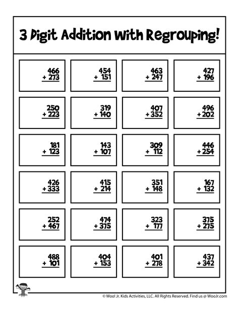 Addition Regrouping Math Printable Worksheet Woo Jr Kids Activities