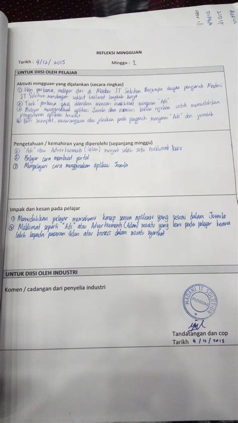 Contoh Laporan Aktiviti Mingguan Latihan Industri