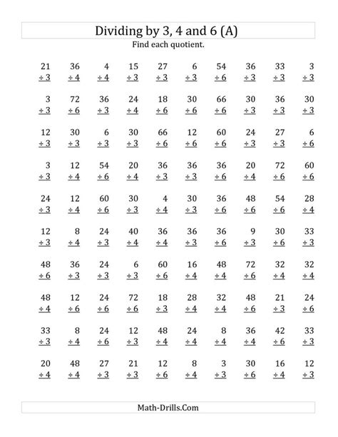 The Dividing By 3 4 And 6 Quotients 1 To 12 A Math Worksheet From