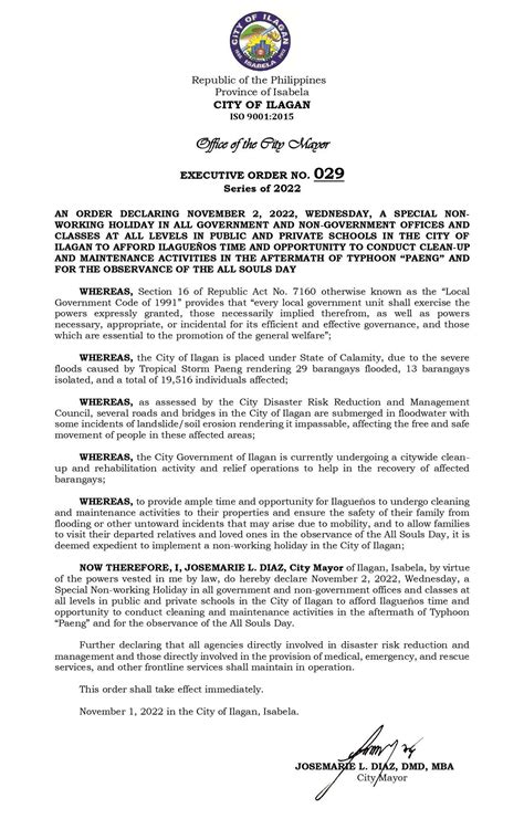 EXECUTIVE ORDER NO 029 Series Of 2022