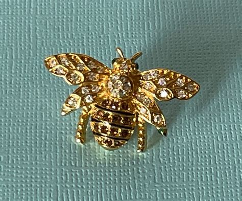 Vintage Rhinestone Bee Pin Bee Lapel Pin Gold Tone Bee Pin Etsy Uk