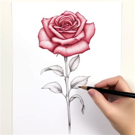 Premium AI Image | Flat Shading Rose Drawing Detailed Ink Illustration ...