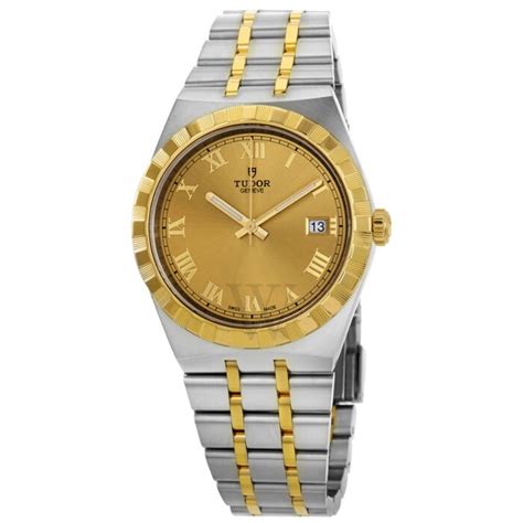 Mens Royal Stainless Steel With 18kt Yellow Gold Links Champagne Dial