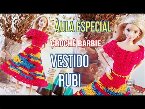 Vestido de crochê para boneca Barbie Vestido Rubi Aula especial