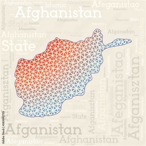 AFGHANISTAN map design. Country names in different languages and map ...